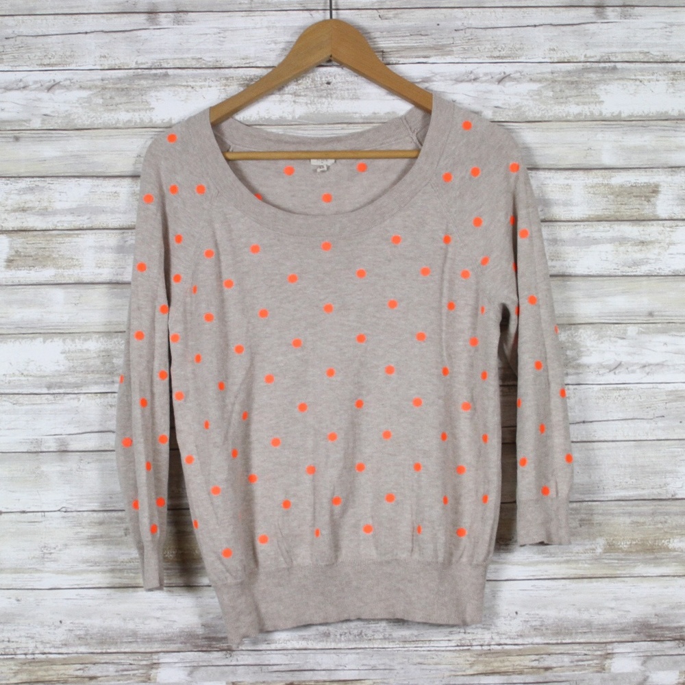 J Crew Embroidered Polka Orange Dot Blouse